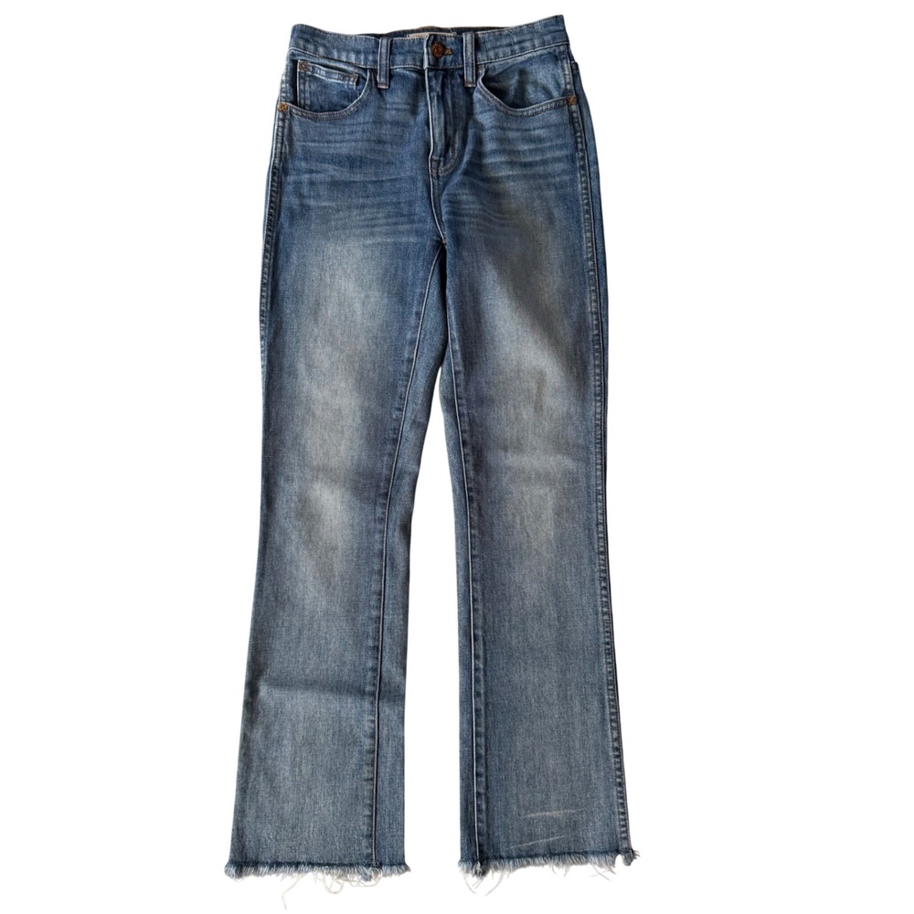 Madewell 10" High Riser Demi Boot Jeans Medium Wash Frayed Hem Size 26